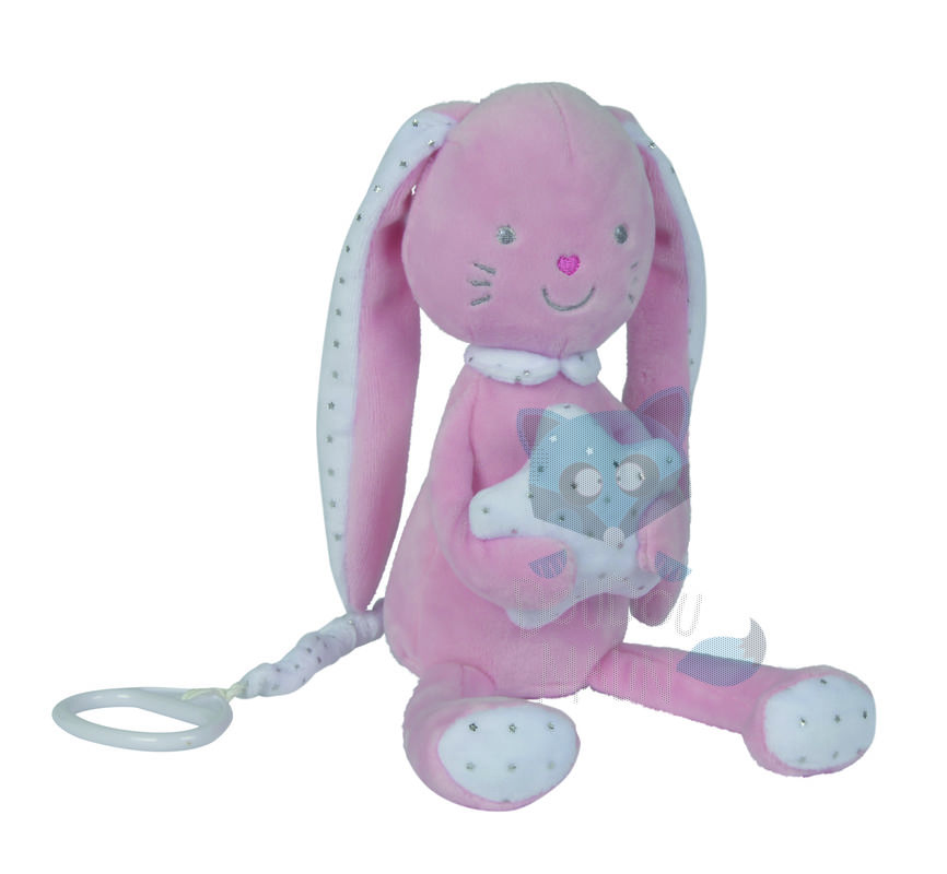  layette musical box pink rabbit white star 
